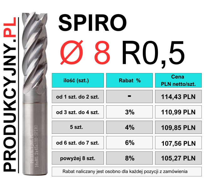 Frez fi 8 R0,5 SPIRO